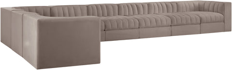Talia Taupe Velvet Performance Fabric Upholstered Sectional, 8-Piece (Style 3)