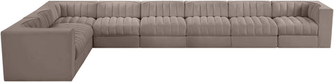 Talia Taupe Velvet Performance Fabric Upholstered Sectional, 8-Piece (Style 3)