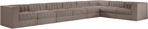 Talia Taupe Velvet Performance Fabric Upholstered Sectional, 8-Piece (Style 3)