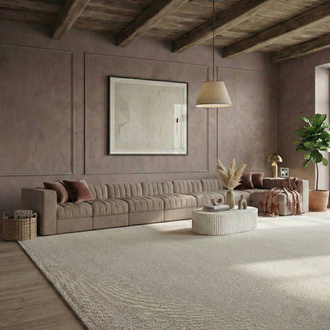 Talia Taupe Velvet Performance Fabric Upholstered Sectional, 8-Piece (Style 4)