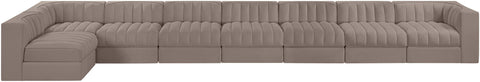 Talia Taupe Velvet Performance Fabric Upholstered Sectional, 8-Piece (Style 4)