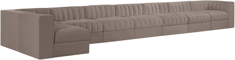 Talia Taupe Velvet Performance Fabric Upholstered Sectional, 8-Piece (Style 4)