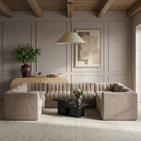 Talia Taupe Velvet Performance Fabric Upholstered Sectional
