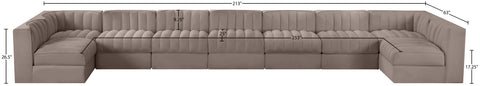 Talia Taupe Velvet Performance Fabric Upholstered Sectional, 9-Piece