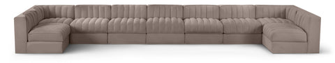 Talia Taupe Velvet Performance Fabric Upholstered Sectional, 9-Piece