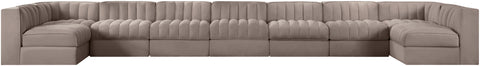 Talia Taupe Velvet Performance Fabric Upholstered Sectional, 9-Piece