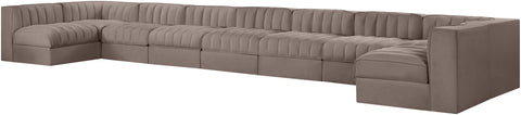 Talia Taupe Velvet Performance Fabric Upholstered Sectional, 9-Piece