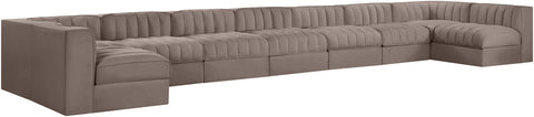 Talia Taupe Velvet Performance Fabric Upholstered Sectional, 9-Piece