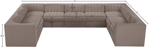 Talia Taupe Velvet Performance Fabric Upholstered Sectional, 9-Piece (Style 2)