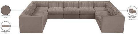 Talia Taupe Velvet Performance Fabric Upholstered Sectional, 9-Piece (Style 2)
