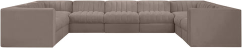 Talia Taupe Velvet Performance Fabric Upholstered Sectional, 9-Piece (Style 2)