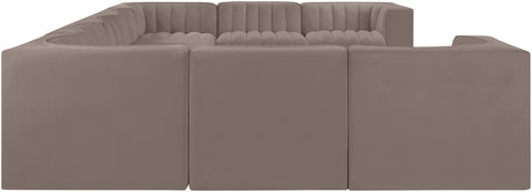 Talia Taupe Velvet Performance Fabric Upholstered Sectional, 9-Piece (Style 2)