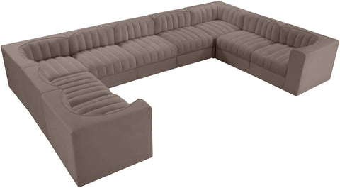 Talia Taupe Velvet Performance Fabric Upholstered Sectional, 9-Piece (Style 2)