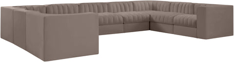 Talia Taupe Velvet Performance Fabric Upholstered Sectional, 9-Piece (Style 2)
