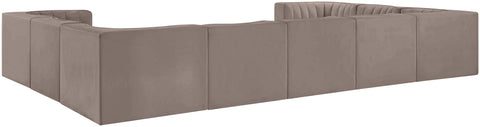 Talia Taupe Velvet Performance Fabric Upholstered Sectional, 9-Piece (Style 2)