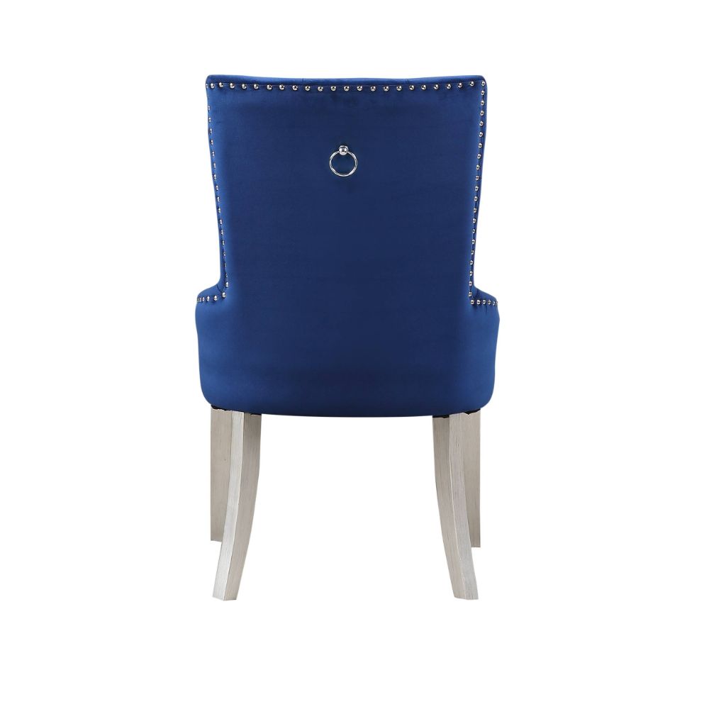 applewood side chair, blue fabric & antique platinum finish