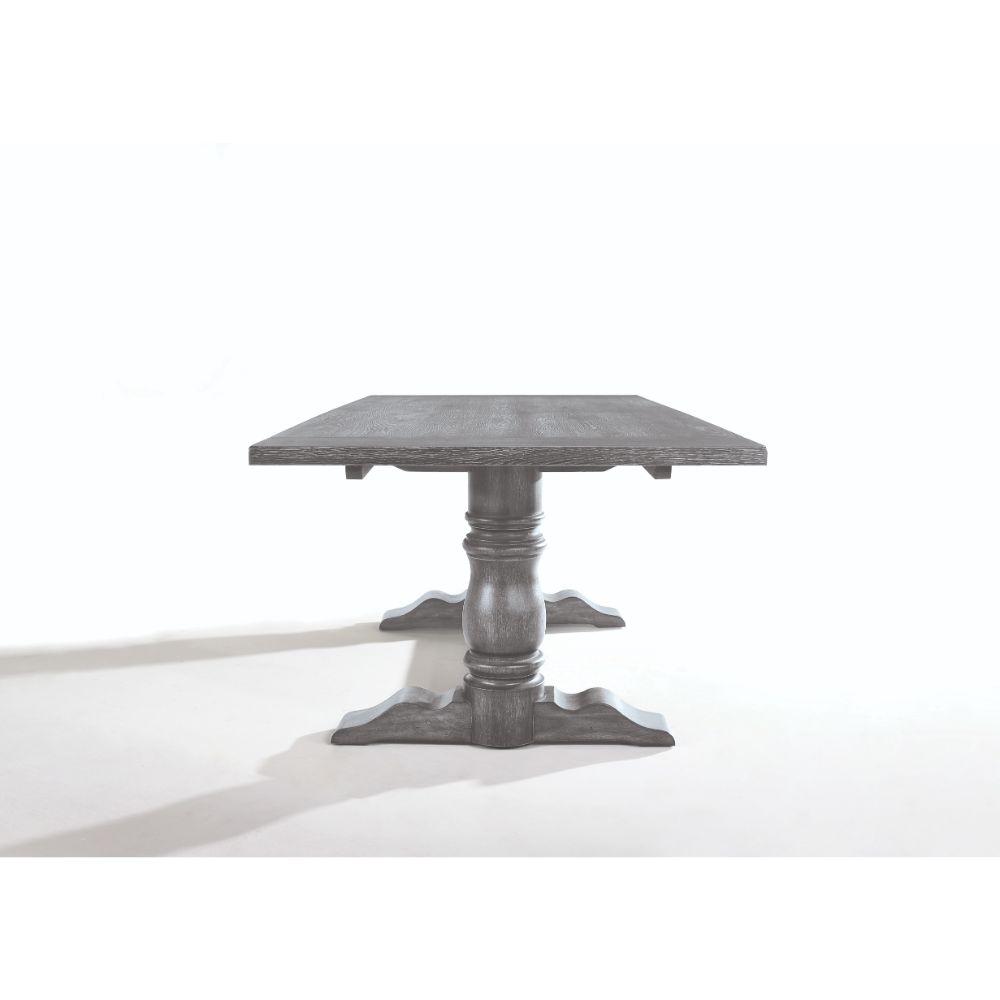 farai dining table, weathered gray finish