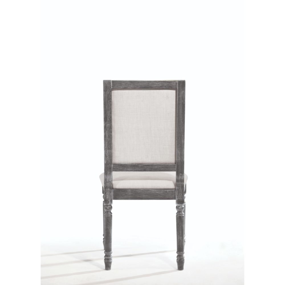 farai side chair (set-2), cream linen & weathered gray finish