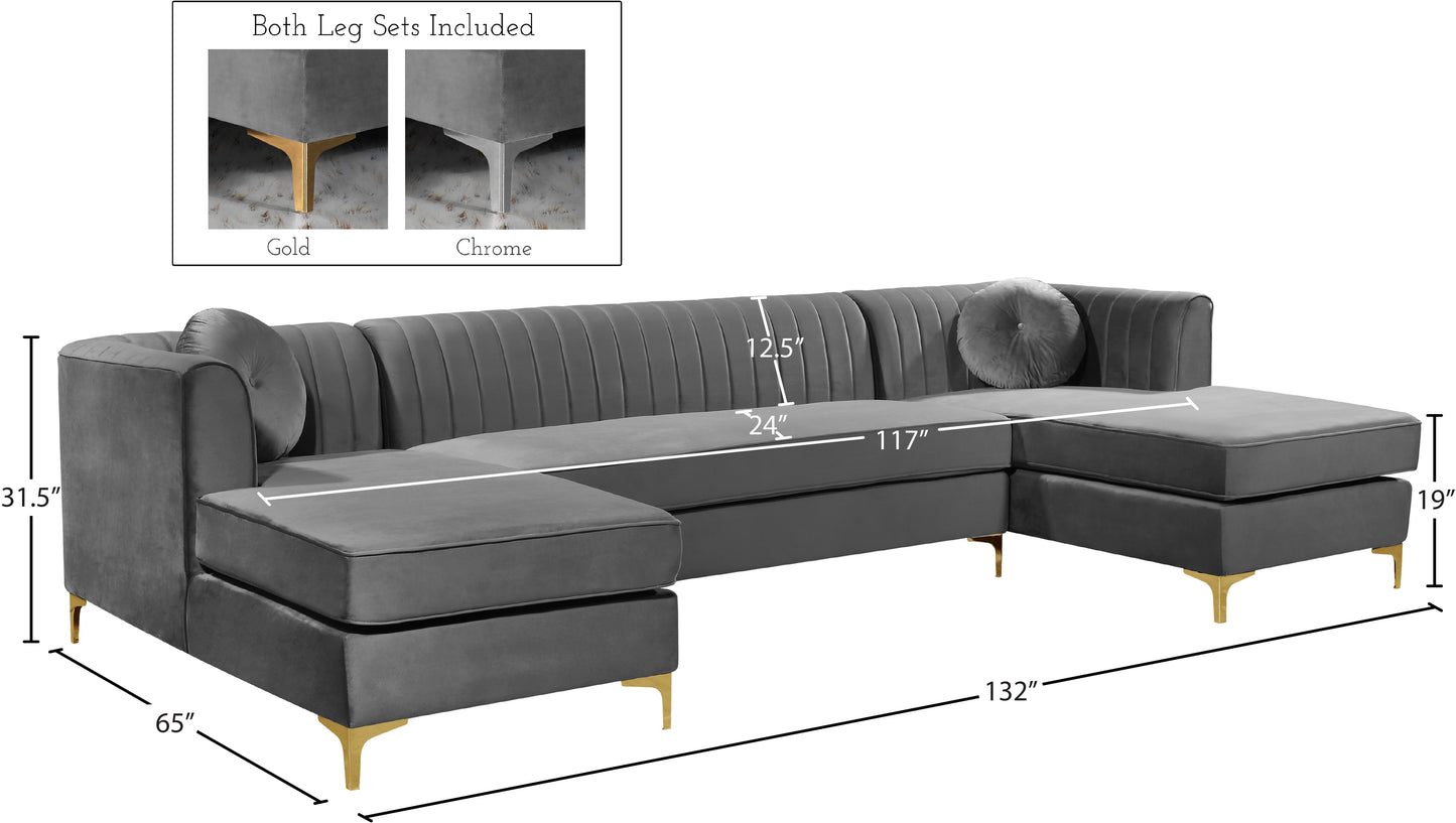 hautely grey velvet 3pc. sectional sectional