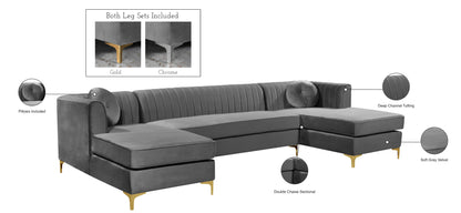 Hautely Grey Velvet 3pc. Sectional Sectional