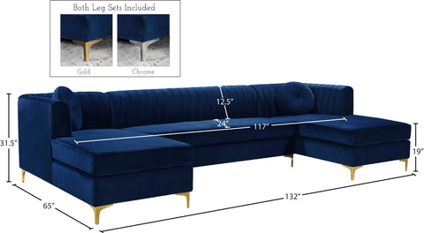Hautely Navy Velvet 3pc. Sectional Sectional