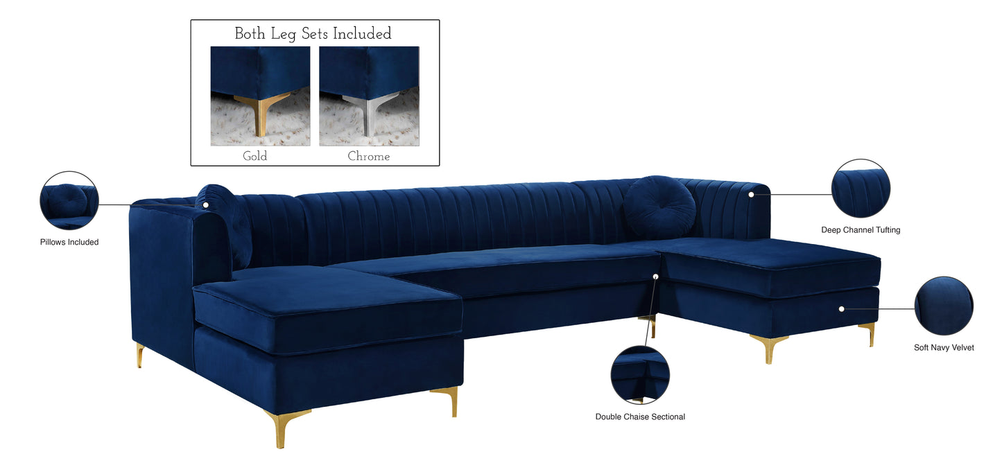 hautely navy velvet 3pc. sectional sectional