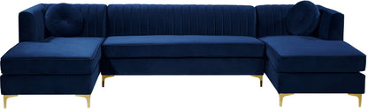 Hautely Navy Velvet 3pc. Sectional Sectional