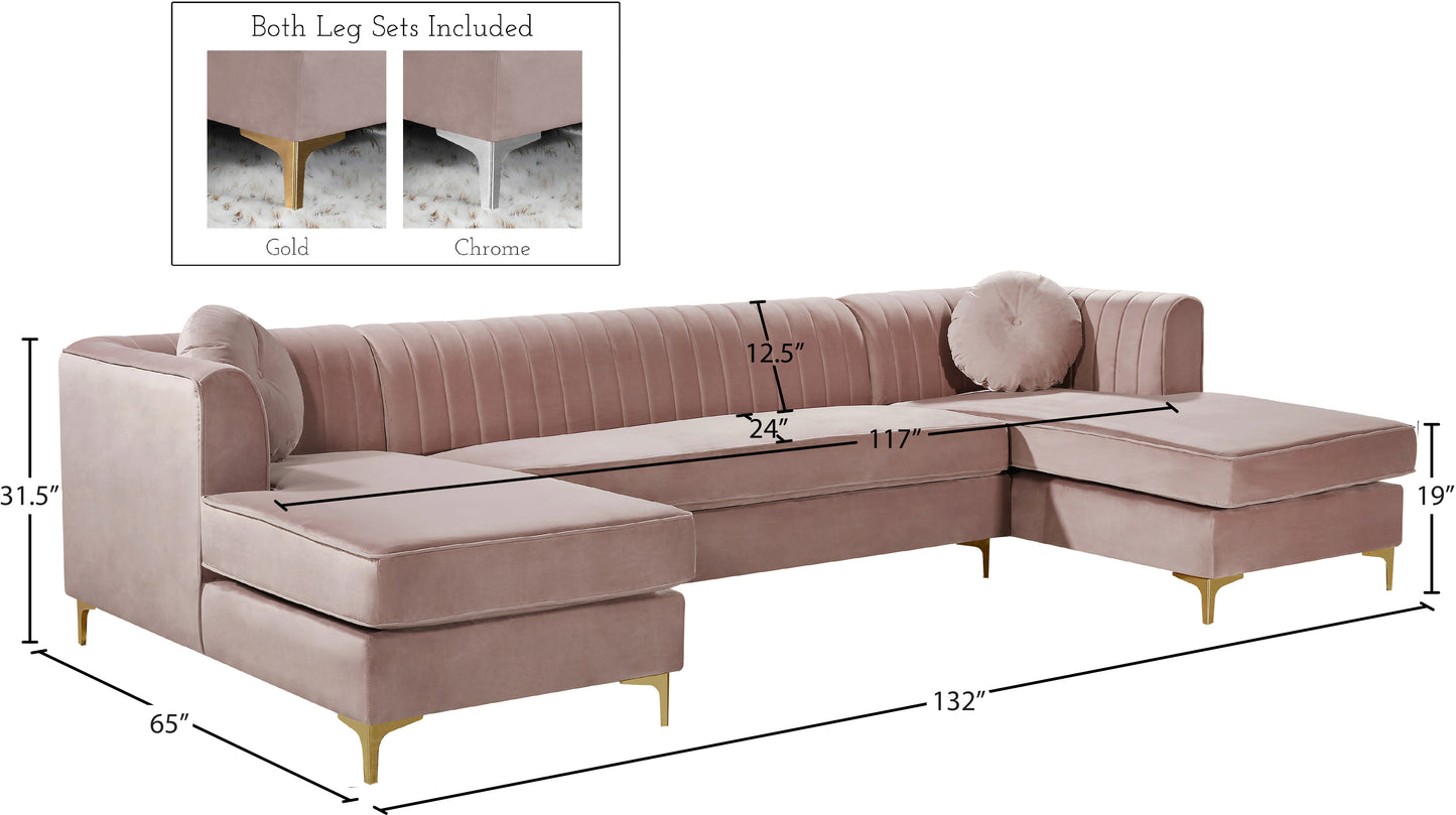 hautely pink velvet 3pc. sectional sectional