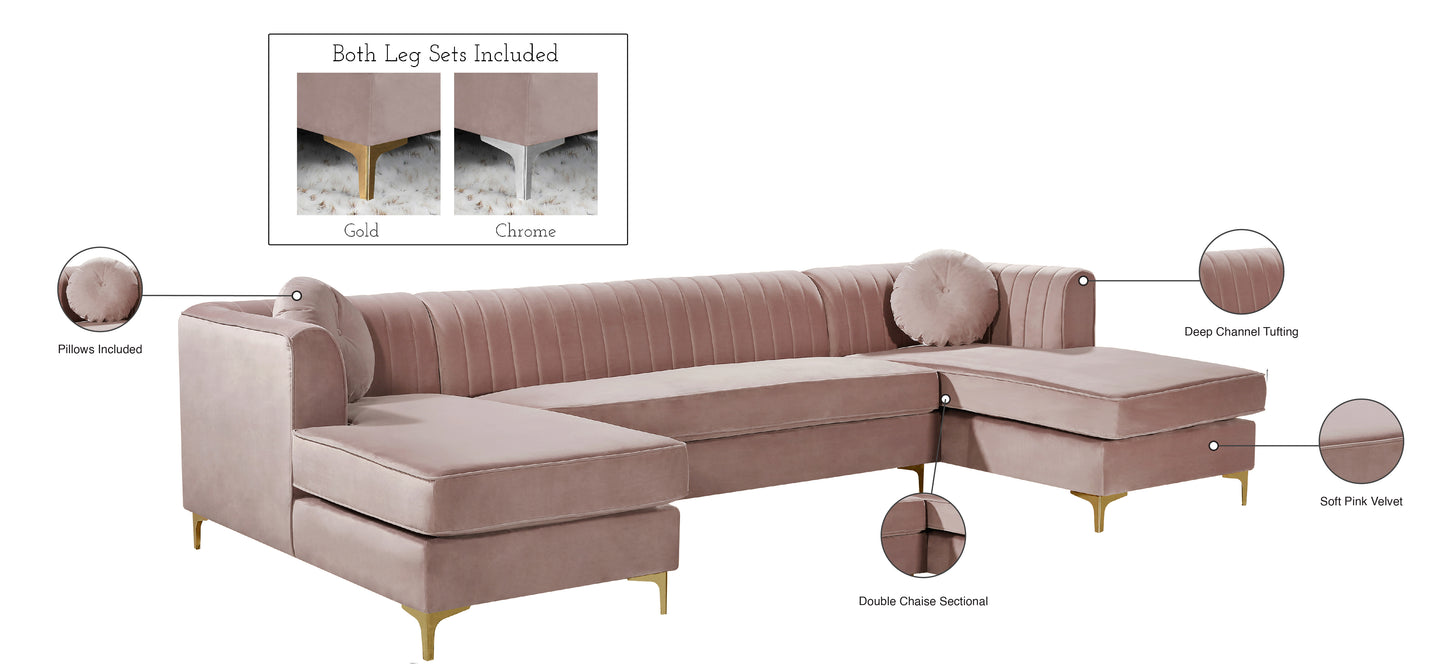 hautely pink velvet 3pc. sectional sectional