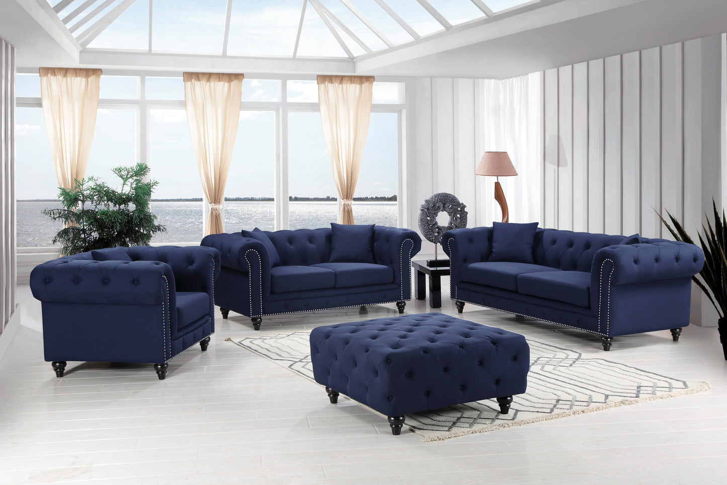 blake navy linen textured loveseat l