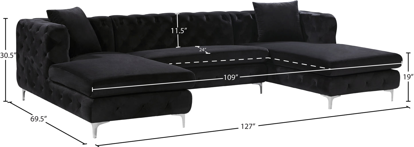 pippa black velvet 3pc. sectional sectional