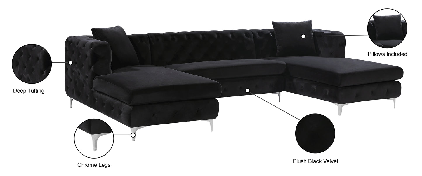 pippa black velvet 3pc. sectional sectional