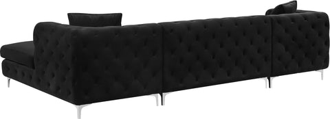 Greer 127" Black Velvet Upholstered Sectional, 3-Piece