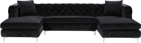 Greer 127" Black Velvet Upholstered Sectional, 3-Piece