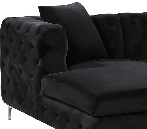 Greer 127" Black Velvet Upholstered Sectional, 3-Piece