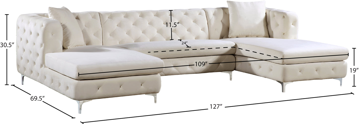 pippa cream velvet 3pc. sectional sectional