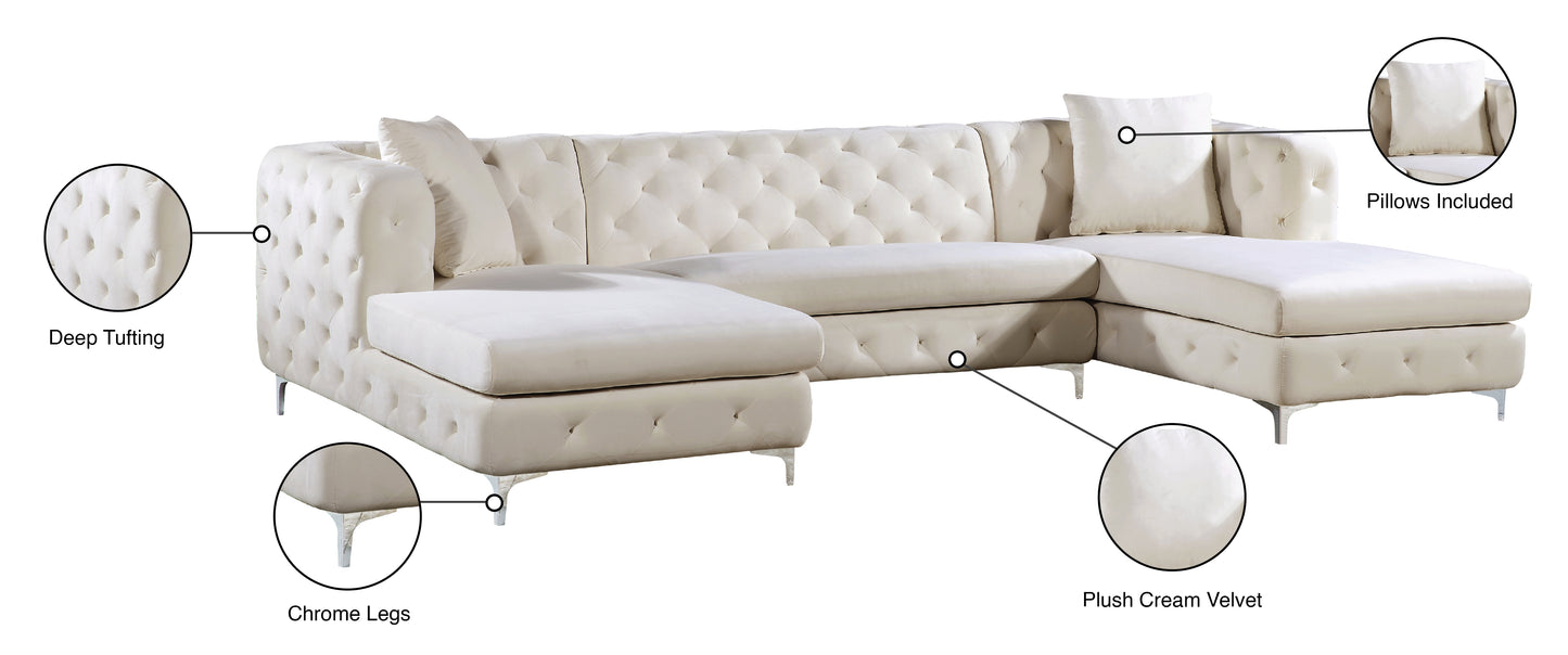 pippa cream velvet 3pc. sectional sectional