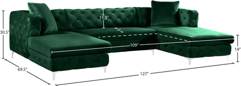 Greer 127" Green Velvet Upholstered Sectional, 3-Piece