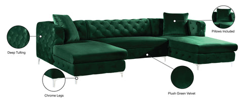 Greer 127" Green Velvet Upholstered Sectional, 3-Piece