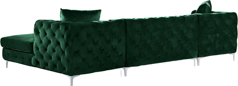 Greer 127" Green Velvet Upholstered Sectional, 3-Piece