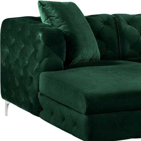 Greer 127" Green Velvet Upholstered Sectional, 3-Piece