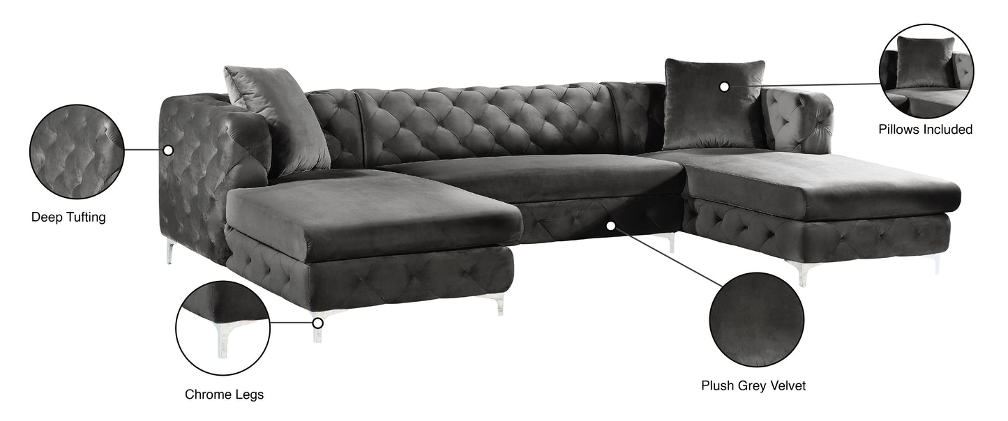 pippa grey velvet 3pc. sectional sectional