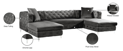 Pippa Grey Velvet 3pc. Sectional Sectional