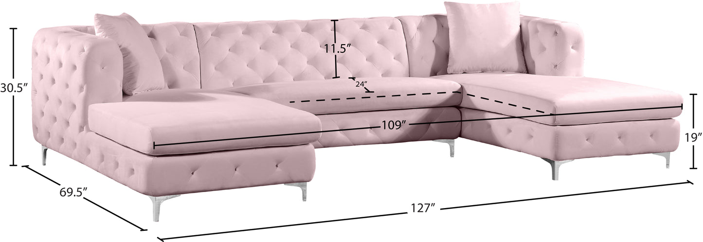 pippa pink velvet 3pc. sectional sectional