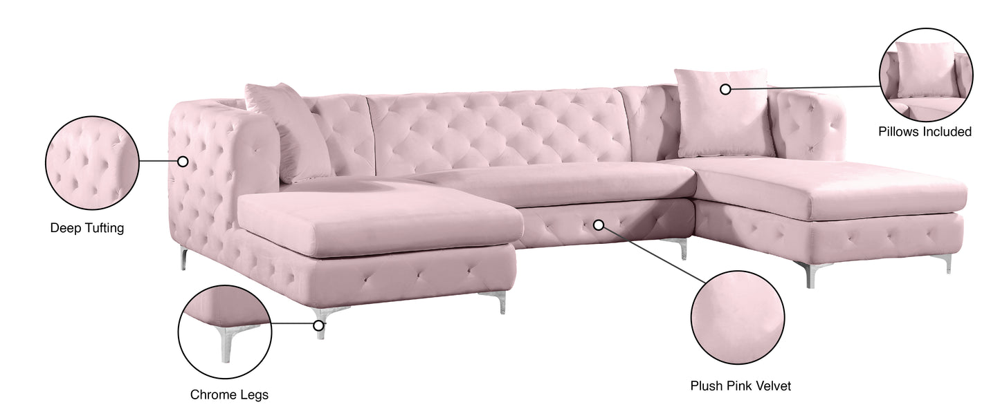 pippa pink velvet 3pc. sectional sectional