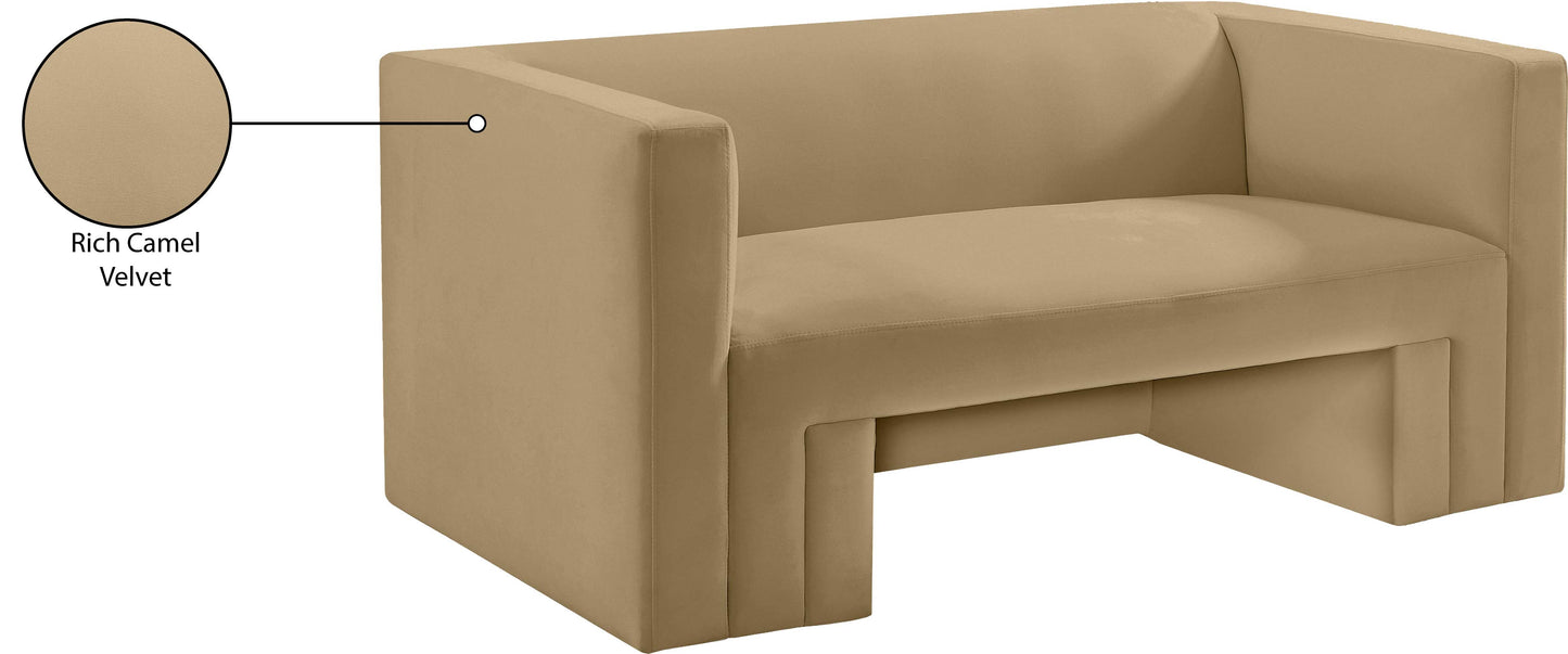 woodford camel velvet loveseat l