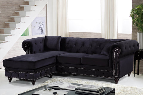 Harlow 96" Black Velvet Upholstered Reversible Sectional, 2-Piece