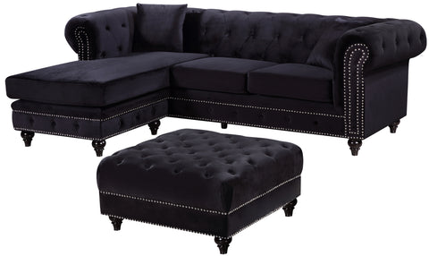 Harlow 96" Black Velvet Upholstered Reversible Sectional, 2-Piece