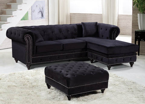 Harlow 96" Black Velvet Upholstered Reversible Sectional, 2-Piece