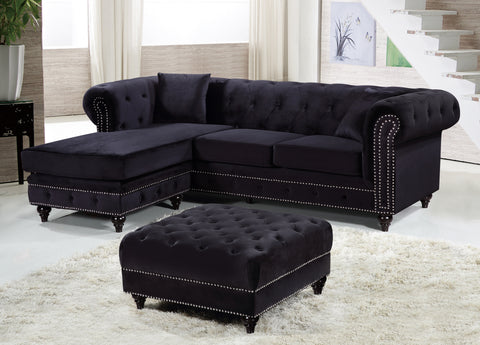Harlow 96" Black Velvet Upholstered Reversible Sectional, 2-Piece